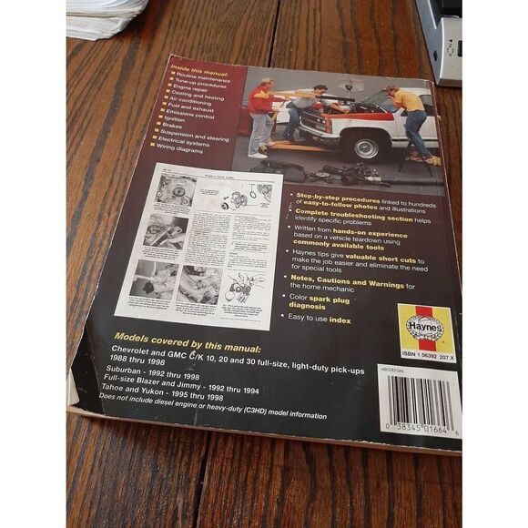 Haynes Repair Manual 1988-98 Chevrolet GMC 2WD 4WD Trucks Blazer Jimmy Tahoe Yuk - Picture 3 of 5